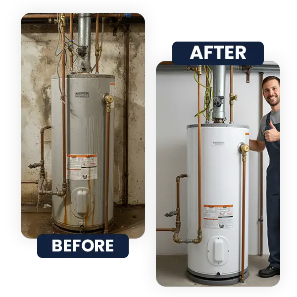 Water heater repair and replacement before after